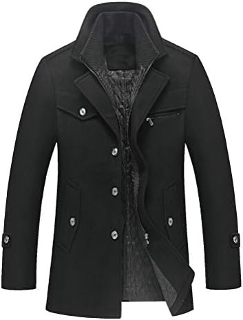 Litteking Men's Winter Pea Coat Casual Woolen Trench Coat Single ...