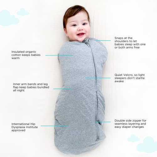 Image of Happiest Baby Sleepea Comforter Swaddle - 100% Organic Cotton Baby Swaddle Blanket - Doctor Designed Promotes Healthy Hip Development (Graphite, Small)