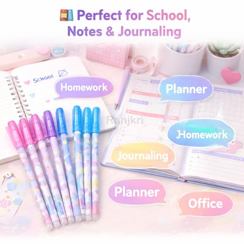 Image of 12 Pcs Unicoorn Theme Erasable Gel Pens Set for Kids & Students | 0.5mm Smooth Writing Blue Ink | Cute Kawaii School Stationery | Write Erase Rewrite Pens with Storage Box for School