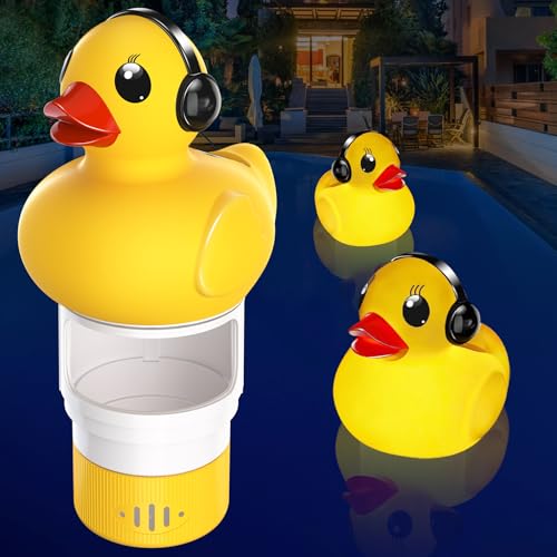 Pool Chlorine Floater with Light,Duck Chlorines Floaters with Adjustable Flow,Solar Chlorine...