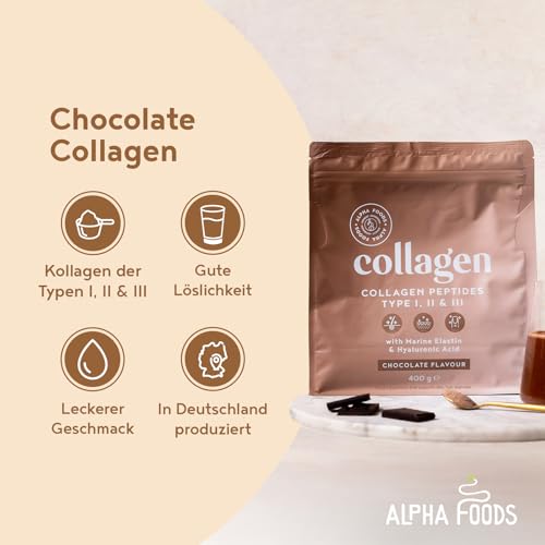 Alpha Foods Kollagen Pulver, Hyaluron & Elastin, Schokoladengeschmack, 400g – Ansicht 2