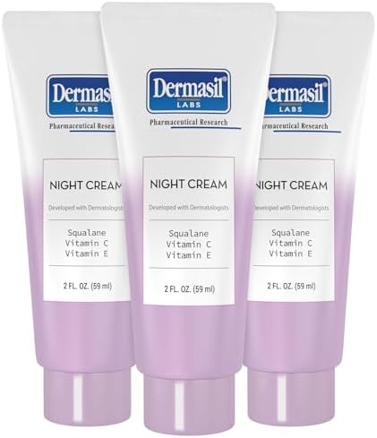 Dermasil Night Cream 3-Pack – Anti-Aging Face Moisturizer with Squalane, Hyaluronic Acid, Vitamin C, and Vitamin E, 2 Oz Ea