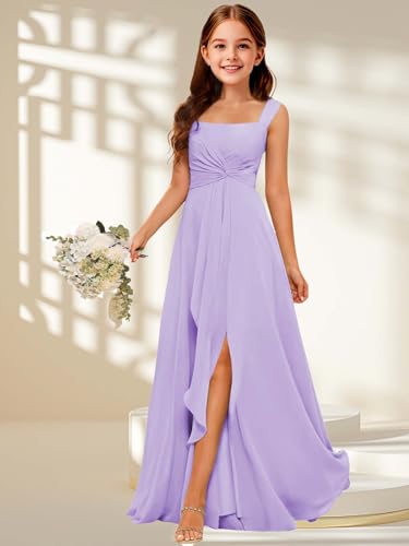 Chiffon A Line Flower Girls Dresses with Slit Junior Bridesmaid Dress Sleeveless Girls Wedding Party Dress2