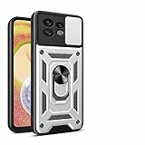 WBWONE Hülle für Motorola Moto Edge 40 Pro, TPU/PC Stoßfest Schutzhülle Handyhülle mit 360 ° Drehung Fingerring Stände Und Verschiebbare Kameraabdeckung, Silber