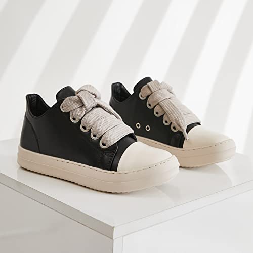 MOFEEDOUKA Womens Low Top Sneakers Thick Shoe Laces PU Leather Platform Comfort Walking Shoes3