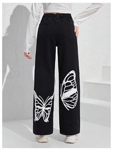 SweatyRocks Girl's High Waisted Solid Straight Leg Jeans Casual Loose Denim Pants2