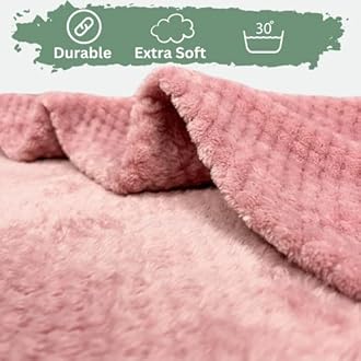 Bear & Panda Waffle Flannel Fleece Mink Throw - Sofa/Bedspread/travel Blankets – Honeycomb Super Soft, light-weighted, Warm, Cosy Large Size Single, Double, King - Blush Pink King (200 x 240cm)