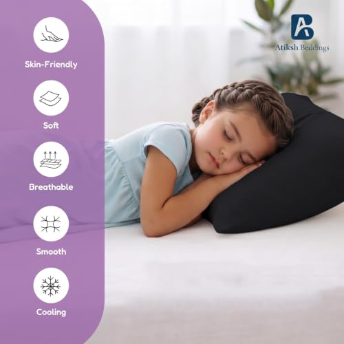 Image of Atiksh Beddings 14x20 Toddler Travel Pillow Cases, Pack of 2, 100% Egyptian Cotton, 600 Thread Count, Zipper Closure, Small Pillowcase for Kids, Daycare, Preschool & Travel, Black