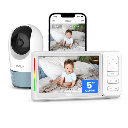 Image of CHILLAX Baby Monitor with Camera and Audio Video Baby Monitor No WiFi or WiFi Optional,2K QHD, 2‑Way Talk, Temperature Sensor, 1000ft Range, 5 inch Screen, Pan‑Tilt‑Zoom, Night Light, Sleep Trainer,