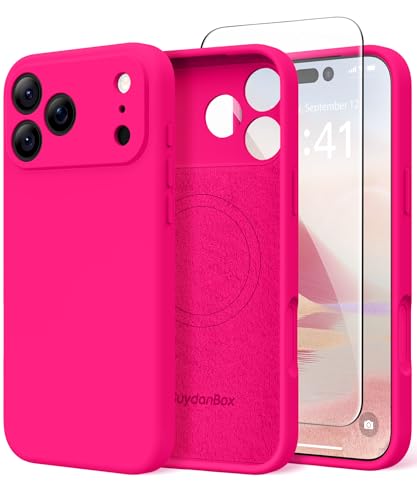 Image of Magnetic for iPhone 17 Pro Case, Compatible with MagSafe, [Full Camera Protection][Screen Protector] Silicone Shockproof Protective Phone Case for iPhone 17 Pro 6.3 inch, Hot Pink