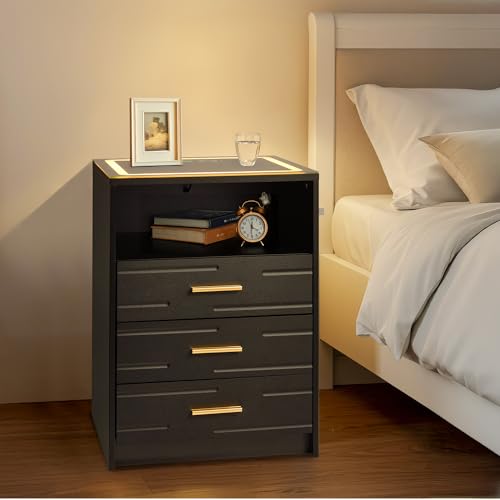 EROMMY LED Nightstand with Wireless Charging Station, Smart Night Stand with Color Adjustable...