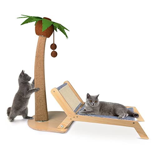Lechansen Cat Scratching Post with Beach Chair 2 in 1, 29.5' Tall Palm Tree Cat Scratching Post with...