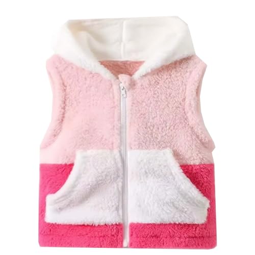 Toddler Kids Fleece Sherpa Vest Sleeveless Warm Winter Coat Cute Color Block Zip Up Outerwear for Girls Boys 3-13 Years