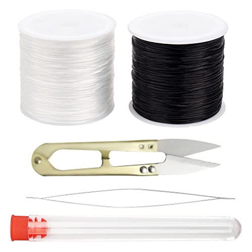 1mm Elastic Cord For Jewelry Making, 397 FT Black And Clear Elastic String Stretchy String For Bracelets Making, With Beaded Needle And Scissors