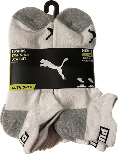 PUMA 6 PAIRS MEN'S LOW CUT TRAINING SOCKS SHOW 8-12