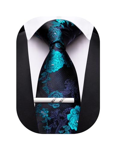 Image of Barry.Wang Floral Ties for Men Flower Necktie with Tie Clip Formal