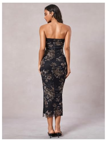 Image of Milumia Women's 2026 Summer Floral Bodycon Maxi Dress Strapless Tube Top Long Dresses Wedding Guest Party