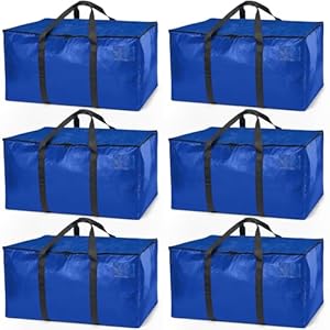 Heavy Duty Moving Boxes or Storage Bags – Storage Bins with Lids, Large Moving Bags with Backpack Straps & Handles – Moving Supplies for College Dorm or Christmas Decorations, 6 Pack