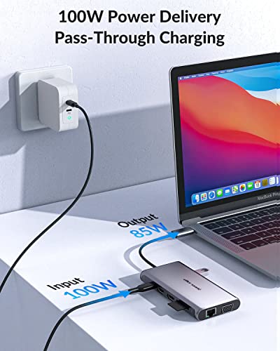 Image of Vaku Luxos USB Hub Type C AXON 12IN1 multiport USB 2.0 /3.0 High-Speed Adapter connector (5GBPS) data transfer Converter Extension, Type C PD Port, 4K HDMI, SD /TF Card Reader, VGA, Gigabit Ethernet Compatible with Macbook Air Pro (M1, M2 etc), iPad Pro Air, Laptop, and Other Type C Mobile & Devices