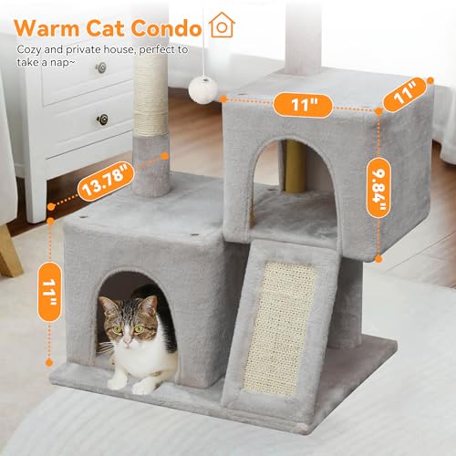 Árbol para gatos de 29.5 pulgadas con doble condominio blanco-gris miniatura 6