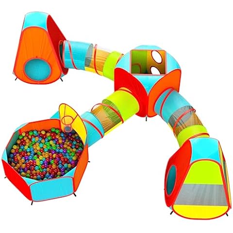 Playz 7pc Kids Play Tent with 1 Big Ball Pit for Babies, 3 Play Tunnel for Toddlers, and 3 Pop Up Tents Playhouse Bundle, Best Birthday Gift for Boys & Girls, Indoor & Outdoor Use Portable Play Center Cover
