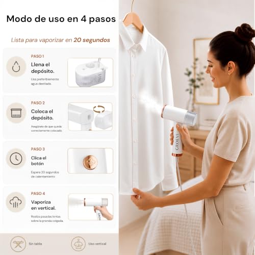 Miniatura 4 de Groevi Plancha Vertical Vapor 1200w Plancha Vertical Vaporizador De Ropa Quita Arrugas Cepillo De Vapor Lista En 20s Sin Tabla Portátil Y Ligera Para Viaje