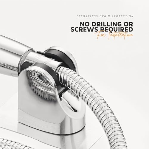 Image of Secopad Self Adhesive Hand Shower Holder, Wall Mount Health Faucet Holder for Bathroom, No-Drill Install (Chrome) (White)