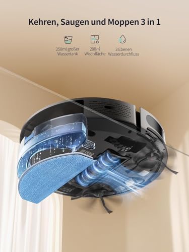 3. Bild von HONITURE Saugroboter mit Wischfunktion,G20 Pro Staubsauger Roboter mit 4500Pa Starke Saugkraft,7,6 cm Roboterstaubsauger mit APP Steuerung 180 Min Laufzeit,Ideal für Tierhaare,Teppiche und Hartböden