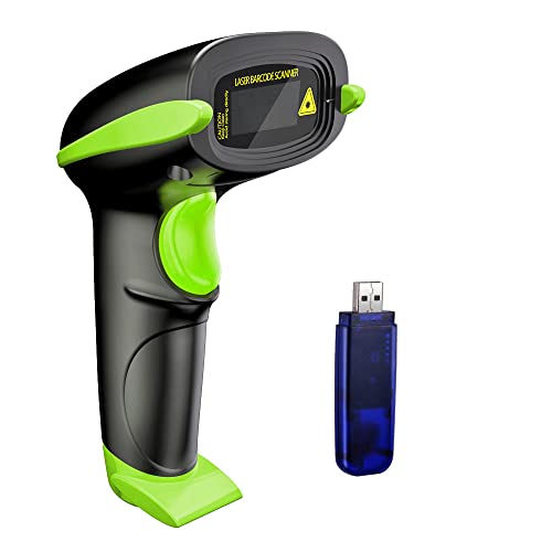 Image of NADAMOO Wireless Barcode Scanner 328 Feet Transmission Distance USB Cordless 1D Laser Automatic Barcode Reader Handhold Bar Code Scanner with USB Receiver for Store, Supermarket, Warehouse - Green