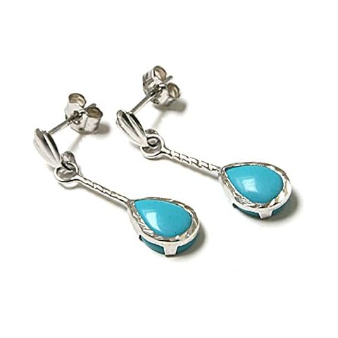 9ct White Gold Turquoise Diamond cut Teardrop Dangly Earrings Cover