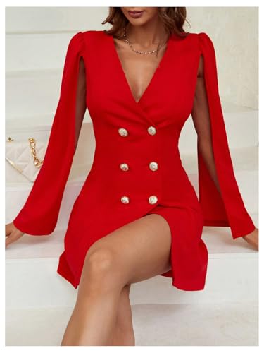 Image of Floerns Women's V Neck Double Breasted Cape Blazer Split Sleeve Elegant Blazer Dress
