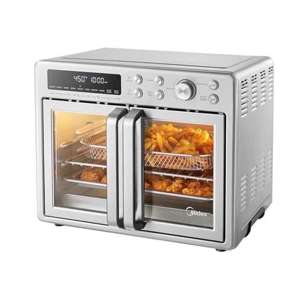 Midea Flexify French Door Toaster Oven Air Fryer Combo, 26.4 QT, Extra Large Air Fryer Countertop Oven 10-in-1 Combo, 25% Faster Cooking and 90% Less Oil, Stainless Steel