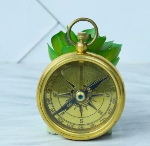 Brújula de bolsillo vintage de latón antiguo – Instrumento náutico clásico de navegación miniatura 2