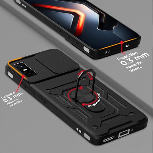 Image of Pikkme Back Cover for Infinix GT 30 Pro 5G | 360 Protection Case | Sliding Camera Shield Cover & Ring Holder Stand D10 Tough Armor Bumper Case (Black)