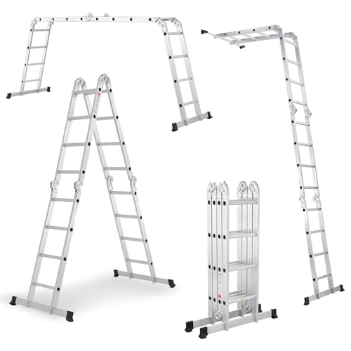 Juskys Aluminium Multifunktionsleiter 4x4 Stufen - 4,7 m Länge...