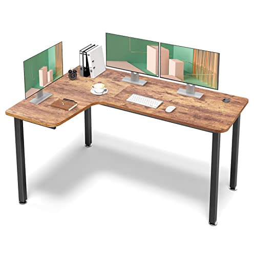 EUREKA ERGONOMIC 60 Inch Rustic Brown Corner L Shaped Computer Desk, Home Office Gaming Study Work Writing Table Long Large Sturdy Workstation Simple Modern with Black Metal Legs, Left Side