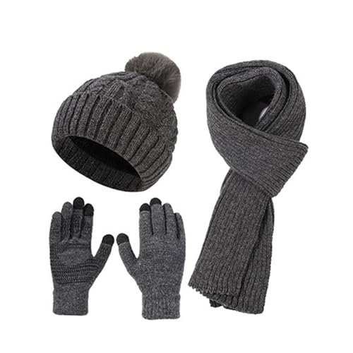 Bonnet tricoté chaud femme cache-cou et gants pour écran tactile hiver