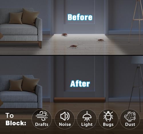 Image of MAXTID Twin Door Draft Stopper Weather Stripping Noise Window Breeze Blocker Heavy Duty Door Sweep Adjustable 36'' Brown
