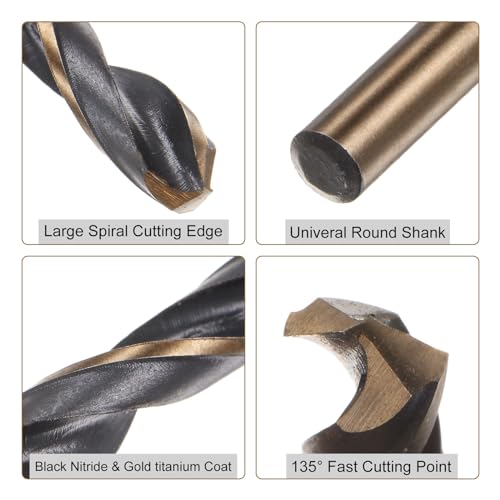 Uxcell A23091800UX0336 12Pcs Jobber Drill Bits 4.5Mm Black Nitride & Gold Titanium Coated 4341 High Speed Steel (Hss) 135 Degree Split Point Twist Drill Bits thumb #2