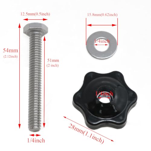 Image of T Type Track Knob Kit Stainless Steel Screws 1 /4-20 x 1-1 /2 inchand Black hex Hand Nuts and 1 /4 inchStainless Steel Flat washers 8set (1 /4-20 x 2 and 1 /4 inch)