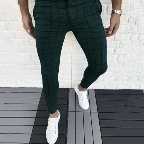 2025 Plaid Pants for Men, Stretch Mens Slim Fit Dress Pants Skinny Flat-Front Fashion Business Casual Pants Pockets2