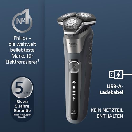 PHILIPS Shaver Series 5000 – Elektrischer Rasierer für Herren, Nass- & Trockenrasierer in Carbongrau, integrierter ausklappbarer Trimmer, weiche Tasche, Schutzkappe & Ladestation (Modell S5887/13) 2