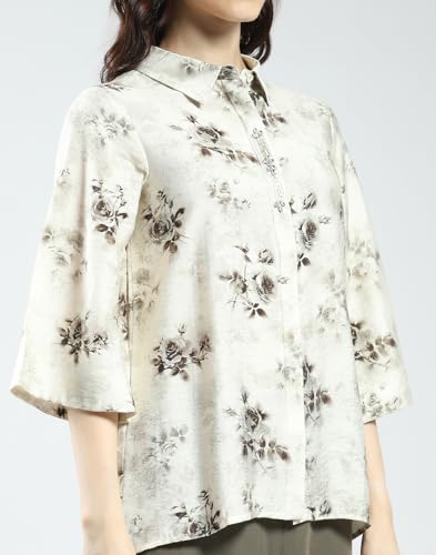 Image of Monte Carlo Women's Regular Fit Floral Collared Neck Top | 3 /4 Sleeve Casual Wear | Stylish & Comfortable | Everyday Top Wear for Women Off