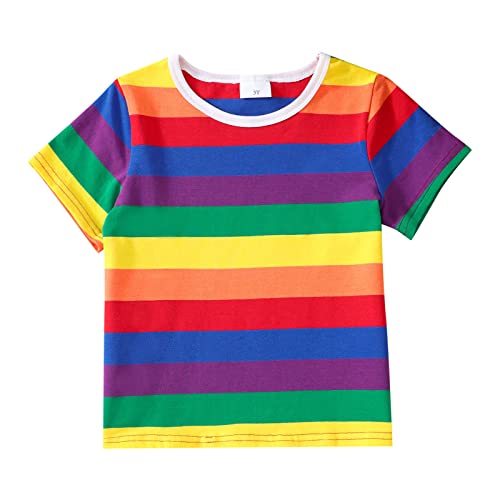 Toddler Girls Boys Stripe Printed T-Shirt Short Sleeve Color Block T Shirt Crewneck Kids Tee Tops Summer Undershirts