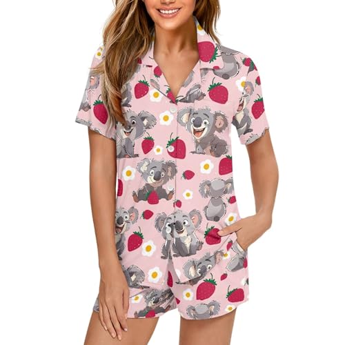 Image of Pjs Womens Short Sleeve Button Down Pajamas Set Two-Piece Nightwear with Pockets