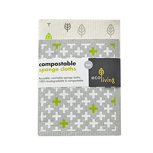 EcoLiving Compostable Sponge Cleaning Cloths - Dishcloth - Eco Friendly & Sustainable Biodegradable Sponge Cloths | Sponge Cleaning Towels Made of Cellulose & Cotton