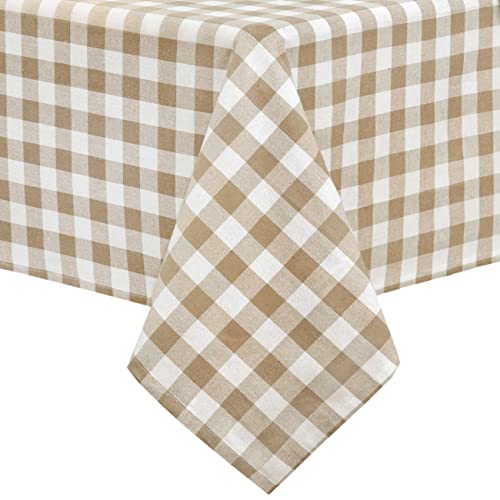 Home Bargains Plus Country Rustic Buffalo Plaid Cotton Fabric Tablecloth, Checkered Cottage Gingham Easy Care Tablecloth, 70” Round, Sand #TOP6
