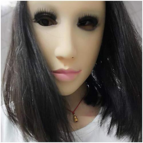LUCKFY Soft Latex Realistic Female Head Mask Handmade Face for Adult Masquerade Crossdresser Transgender Halloween Costumes(Without Wig)