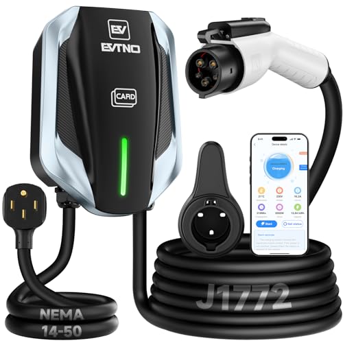 EVTNO Level 2 EV Charger, Enhanced Smart Wi-Fi 48 Amp with NEMA 14-50 Plug, J1772 Electric Vehicle Charger, ETL Certified EVSE for Home Level 2