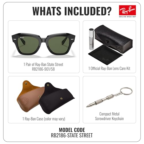 Image of Ray-Ban RB2186 STATE STREET Square Shaped Sunglasses for Women with Official RAYBAN Eyewear Kit